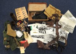 ASSORTMENT OF MILITARY RELATED COLLECTABLES, including a Sam Browne belt with pistol holster,