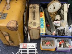 ASSORTED COLLECTABLES, including Salters infant weighing machine, antique brass faced spirit