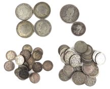 ASSORTED SILVER COINS, including 1888 half crown, 1887 shilling, four florins, also threepences