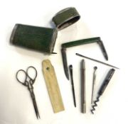 EARLY 19TH CENTURY DUTCH SILVER AND SHAGREEN ETUI, the case with spring cover, opening to reveal a