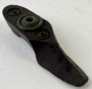 WELSH FOLK ART SLATE INKWELL, in the form of a shoe, carved with concentric circles, 13cms (l)