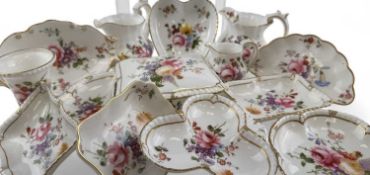 ROYAL CROWN DERBY 'DERBY POSIES' PATTERN ORNAMENTS, including pin trays, cream jugs, tea strainer,