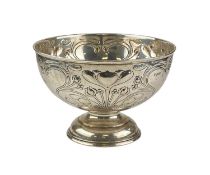 EDWARD VII CIRCULAR SILVER ROSE BOWL, Art Nouveau repousse stylised floral motifs, on circular