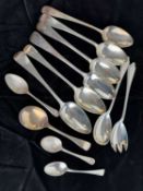 ASSORTED SILVER FLATWARE being George III and later, various makers and dates including serving