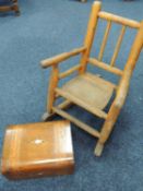 CHILD'S ROCKING CHAIR and a Victorian walnut and parquetry box (2)