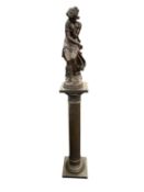 AFTER MOREAU 'La Coquette' bronzed resin sculpture on a bronze finish resin column stand, height