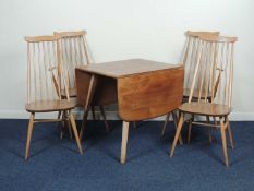 ERCOL BLONDE ELM DROP LEAF KITCHEN TABLE, 74 (w) x 65cms (d), each leaf 38cms (d); together with two