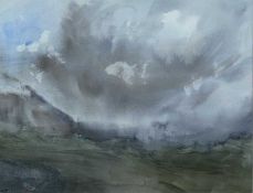 JOHN STOPES watercolour - entitled verso 'Rain Over Carnedd y Filiast - from Mynydd Llandygai,