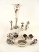 ASSORTED SILVER COLLECTABLES, including open salts, pepperettes, mustard pot, posy vases, mustard
