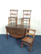 OLD OAK GATELEG DINING TABLE, oval top with drop leaves, tapered plain supports, 74 (h) x 118 x