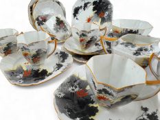 SHELLEY QUEEN ANNE CHINA TEA SERVICE, in the Sunset and Flowers pattern, number 11691, comprising