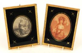 TWO ENGRAVINGS, 'History' by F. Bartolozzi and 'Vanity'(?) by C. Taylor after R. M. Paye, each 15.