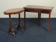 MAHOGANY FOLDING TEA TABLE, 19th century, 92 (w) x 42cms (d); and a Victorian walnut elliptical