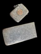SAMPSON MORDAN & CO. SILVER CALLING CARD CASE, London 1903, with thumb slide, 8cm x 4cm, also a