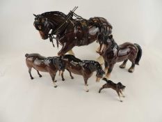 MELBA WARE WORKING HORSE MODEL, also two BESWICK BROWN HORSES, a BESWICK FOAL and a further model of