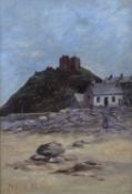 M. H. ALLEN oil on canvas - Criccieth Castle with figures in foreground, signed and dated '94