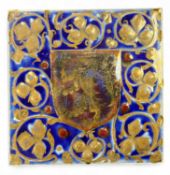 PILKINGTON & CO. ROYAL LANCASTRIAN HERALDIC LUSTROUS TILE, circa 1915, centred with a lion rampant