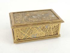 TIFFANY STUDIOS NEW YORK, 'GRAPEVINE' GILT BRONZE JEWELLERY BOX, lined with coloured glass,
