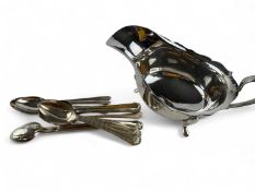 SILVER SAUCEBOAT, Birmingham 1937, 95g, also SIX SILVER TEASPOONS, London 1908, and SIX SILVER