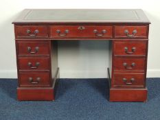 MAHOGANY TWIN PEDESTAL DESK, with leather inset top, 76 (h) x 121 (w) x 60cms (d) Provenance: