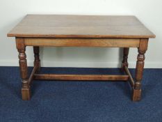 WELL COLOURED OAK REFECTORY STYLE TABLE, 76 (h) x 138 (w) x 83cms (d) Provenance: private collection