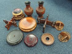 ORIENTAL COLLECTABLES including pair of Chinese Cinnabar type vases, 23.5cms (h), various hardwood