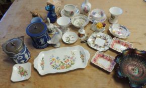 ASSORTED CERAMICS & GLASSWARE including blue & white Jasperware biscuit barrel with EPNS cover,