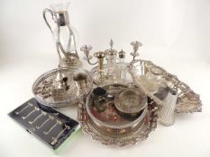 LARGE ASSORTMENT OF PLATED WARE, including trays, candlesticks, knife rests, and other items