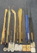 ASSORTED VINTAGE FISHING TACKLE, including Martin James 'Everyman' three-piece split cane fly rod,