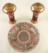 CHARLOTTE RHEAD FOR BURSLEY WARE BOWL, pattern no. TL76, 29.5cm (d), also a PAIR OF CONTINENTAL