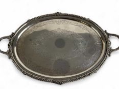 EDWARDIAN SILVER SERVING TRAY, detailed with engraved foliate decoration, Martin Hall & Co.,