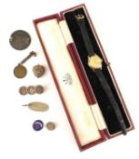 SMALL SELECTION OF COINS AND JEWELLERY including George III three shilling bank token, 1813, with