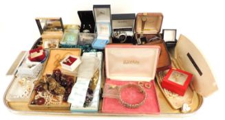 QUANTITY OF MIXED COSTUME JEWELLERY including gilt filigree bracelet and similar orchid brooch,