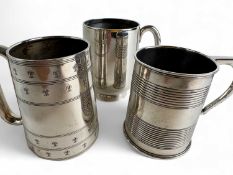 THREE VARIOUS SILVER CHRISTENING MUGS, London 1809, 7.5cms (h), Chester 1919, 8.5cms (h), and
