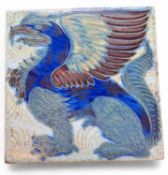 WILLIAM DE MORGAN (1839-1917) LUSTROUS GRIFFIN TILE, impressed 'DM' circular mark, dated '98, 15.5cm