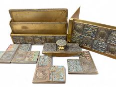 TIFFANY STUDIOS NEW YORK, 'BOOKMARK' GILT BRONZE DESK SET, comprising letter rack, 23cm x 13.5cm,