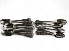 TWELVE VICTORIAN SILVER KINGS PATTERN TEASPOONS, London 1877, 252g, also SIX GEORGE V SILVER