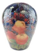 MOORCROFT FINCHES AND BERRIES PATTERN VASE, ovoid form, blue ground, WM mark (with possible adjacent