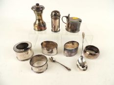 ASSORTED SILVER COLLECTABLES including a pair of oval Scottish napkin rings, three circular napkin