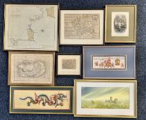 INDIAN SCHOOL, 'Wedding Procession', gouache painting, also a number of FRAMED MAPS AND ENGRAVINGS