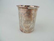 CONTINENTAL 800STD SILVER BEAKER, circa 1900, engraved with angels and an initialled cartouche,