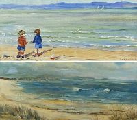 HEATHER CRAIGMILE (b. 1925) oil on board - beach scene with figures, signed lower right, 24 x 35cms;