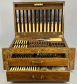 EDWARDIAN OAK CASED CANTEEN OF CUTLERY for 12 persons, approx. 124 pieces. Provenance: private