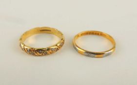 22CT GOLD WEDDING RING, size M, 2.4g, also an 18ct gold wedding ring, size N, 3.4g (2) Provenance: