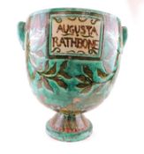 RARE DELLA ROBBIA LARGE FOOTED URN BY WILLIAM WARWICK OR WILLIE WILLIAMS, CIRCA 1895, U-shaped