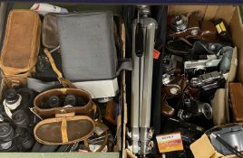 LARGE ASSORTMENT OF CAMERAS & ACCESSORIES, Three pairs of field binoculars, 7x50 monocular, etc.
