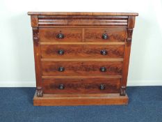 VICTORIAN MAHOGANY CHEST, long drawer with cushion moulded front, over two short and three long