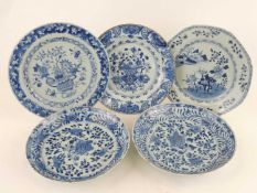 PAIR OF CHINESE BLUE AND WHITE DISHES, 18th Century, 22cm (d). Comments: one repaired, also THREE