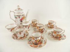 ROYAL CROWN DERBY OLDE AVESBURY PATTERN COFFEE SERVICE, comprising six cups and saucers, lidded