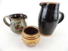 STUDIO POTTERY ITEMS including a Leonard Stockley Weymouth jug, 10.5cms (h), unmarked brown glazed